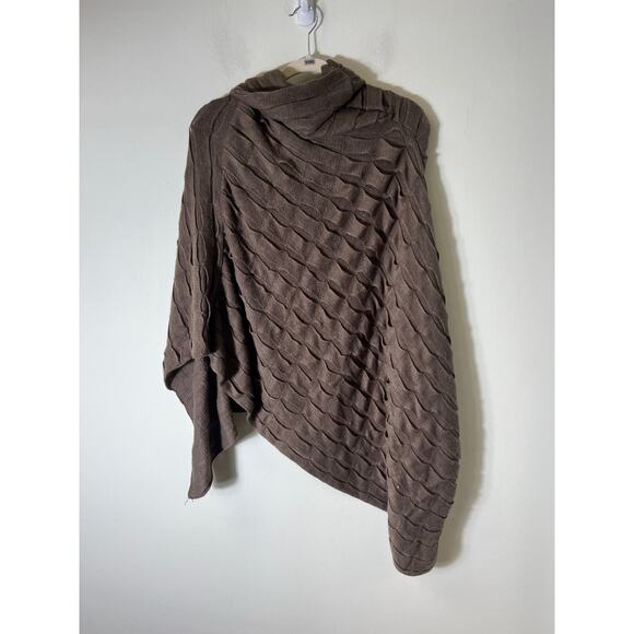 Elle Tian Brown Cowl Neck Poncho Sweater Sz One Size - Picture 2 of 4